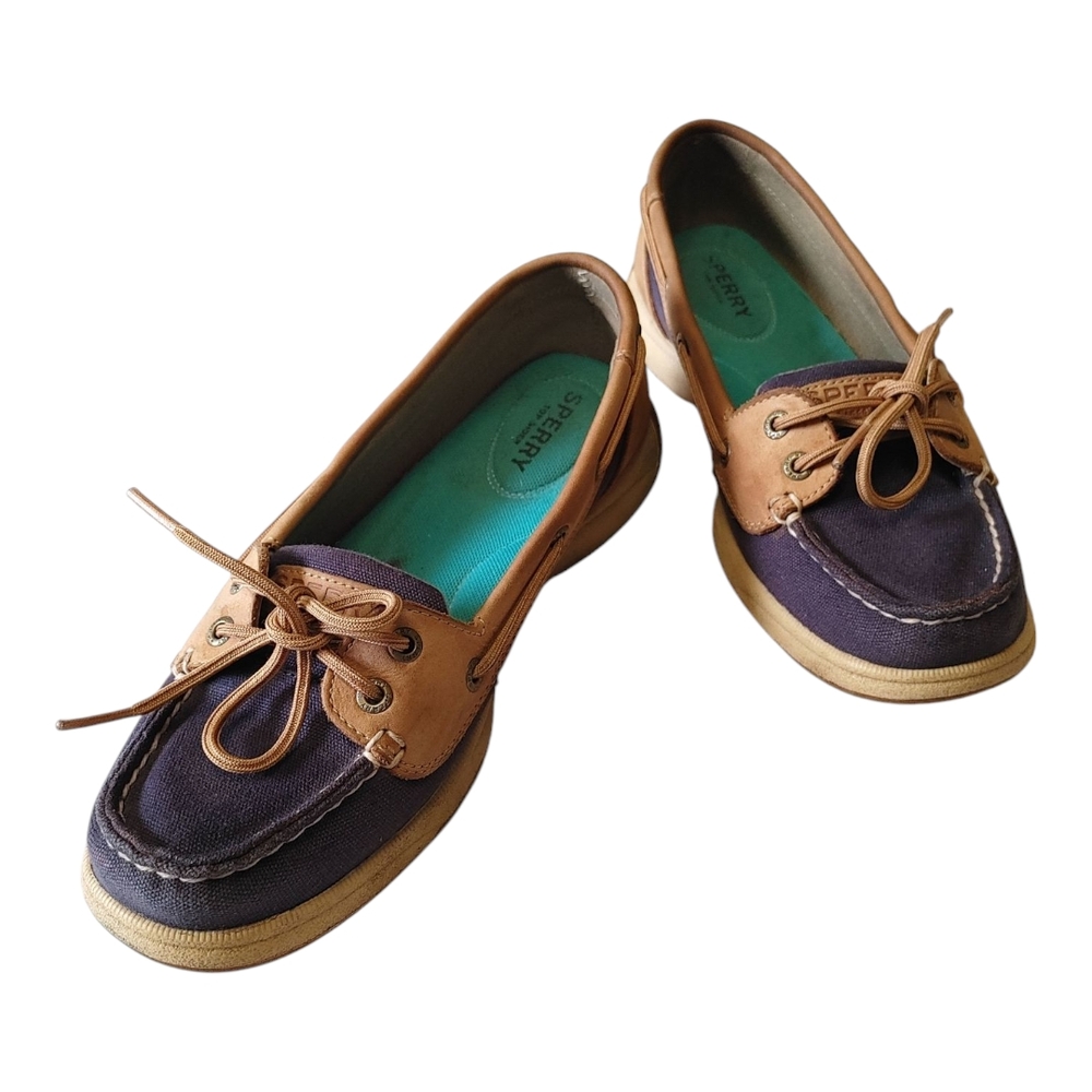 Sperry Tan and Blue Loafers with Lace-Up Design